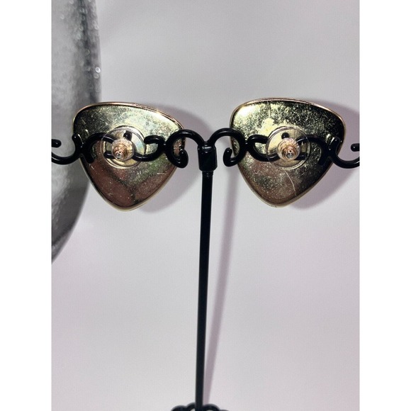 Vintage Purple Rounded Pyramid Shape Gold-Tone Trim Huggies 1 Inch Earrings! - Picture 4 of 4